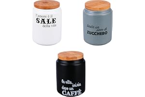VILLA D'ESTE HOME TIVOLI 1996 Set 3 barattoli sale, zucchero e caffè 900 ml in ceramica, coperchio in bambù, Idee