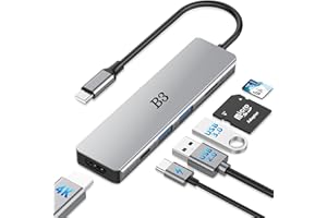 B3 BIGTHREE Hub USB C 6 en 1 Multipuerto Adaptador con HDMI 4K@60Hz, PD 100W, Lector de Tarjetas SD/TF - Hub Type C de Aluminio para MacBook Air/Pro M1/M2, iPhone 17 Pro MAX, Surface Go, XPS, iPad