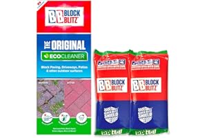 Block Blitz Block Paving Eco Cleaner. Removes and Prevents Algae, Moss, and Black Spot. Deters Weed Growth for up to 6 Months. 2x Pouches. Treats 30 sq/m.