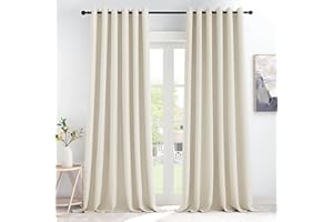 KGORGE Bedroom Curtains for Large Windows, Opaque Curtains, Beige, Set of 2, 245 x 200 cm (H x W), Blackout Curtains, Eyelets, Opaque, Light Beige, Thermal Curtain, Heat Protection