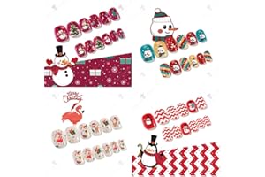 JUSTOTRY 4 Packs (96 Pcs) Christmas Children Fake Nails Short, Square French Press on Nails with Snowman Patterns, Cute Stick on Nails for Kids, Acrylic False Nails Short with Glue for Nail Art