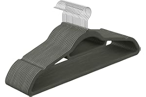 SONGMICS Velvet Hangers, Set of 20 Clothes Coat Hangers, Non-Slip, with Tie Bar and 360° Swivel Hook, Space-Saving, 0.6 cm Thick, 43.5 cm Long, for Dresses Trousers, Grey CRF20V