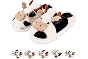 Exceligen Cow Slippers for Women and Men Fuzzy Cute Animal Slippers Winter Warm Cozy House Ladies Slippers Soft Thick Sole Novelty Shoes Fluffy Home Sliders for Girls and Boy