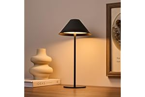 Bojim Rechargeable Cordless Table Lamp with 3 Color Temperatures, IP54 Waterproof Battery Powered Lamp, Dimmable Touch Lamp 3W 240LM Metal Bedside Lamp for Bedroom, Restaurant, Terrace(Black)