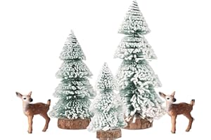 JENICH (15/20/25cm) 5Pcs Mini Weihnachtsbaum Tannenbaum Elch Künstlicher Christbaum Tisch Tannenbaum Klein Miniatur Tanne mit Schnee-Effek Grün Weihnachtsdeko Weihnachten Tischdeko für DIY Basteln