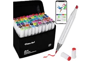 ‎AEDAGA Chen Rui 60 Farben Alkohol Marker Pinselspitze mit App, Doppelspitze (Pinsel & Meißel) Alcohol Marker für Erwachsene und Kinder, Alkoholmarker für Malen, Skizzieren und Zeichnen