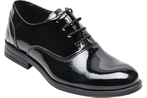 SIRRI Chaussures habillées Oxford Noires Vernies pour garçons, Chaussures de Bal de Mariage Classiques à Lacets