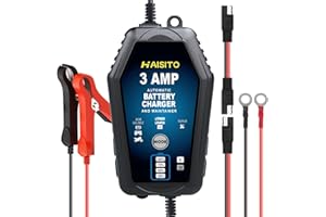 HAISITO 3 AMP 6V/12V Smart Battery Charger – Automatic Maintainer, Compact Trickle Charger & Desulfator with Overcharge Protection & Temperature Compensation – For Lead-Acid, LiFePO4 & Lithium Batteries