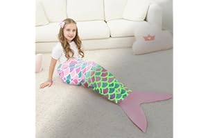 WERNNSAI Meerjungfrau Schwanzdecke - Tragbare Meerjungfrau Im Dunkeln Leuchtende Decke für Mädchen Weicher Flanell Meerjungfrauen Flosse Decke für Kinder Geburtstag Weihnachten Geschenk