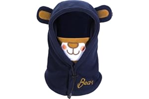 PHOGARY Balaclava for Kids, Warm Thermal Fleece Scarf 3D Animal Face Cover Winter Hood Hat Neck Warmer for Children (47-52cm, Dark Blue)