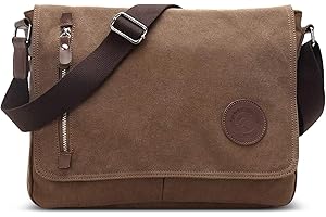 VARLIVOO Bolsos de Hombro para Hombre Bolsa de Mensajero 14 Pulgadas Laptop Bolsas Cruzados Conmutar Viaje Maletín Colegio Trabajo Lona Marrón