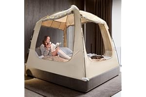 RIYDH Bed Tent Bed Canopy Portable Dream Tents 4 Doors 80% Blackout - Indoor Breathable Sleeping Tents Privacy Space Tents for Adult with String Light