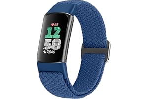 SOiiKE Bracelet Tressé Compatible avec Fitbit Charge 6/5 - Remplacement Élastique Souple et Réglable en Nylon pour Sport