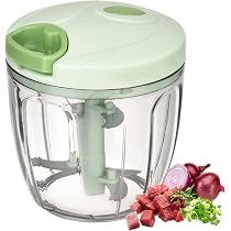 Hachoir Manuel 520ml - 3 Lames Inox - Pour Oignon, Ail, Légumes - Cordons à Tirer - Vert