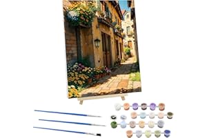 EOBROMD Flores Pintar por Numeros Adultos con Marco, Cuadros para Pintar por Numeros Callejón, Lona sin Pliegues Pintura al Colorear por Numeros con Caballete, Decoración del Hogar 30x40cm