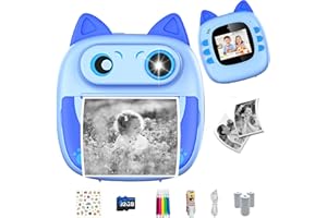 KAACLY Camara Fotos Infantil Instantanea, 48 MP 1080P HD Cámara Instantánea para Niños con Tarjeta de 32GB 3 Rollos de Papel Fotográfico Bolígrafos para Colorear Regalo para Niños y Niñas 3 a 12 Años
