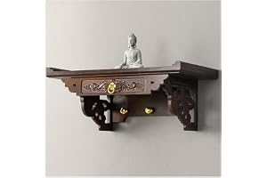 Trä Buddha hyllstaty stativ, väggmonterad hängande bord pooja stativ, buddha altar hyllmöbler, kinesisk fengshui staty displa