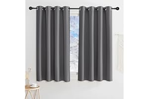 KGORGE Verdunklungsvorhänge Kurz Fenster Vorhänge Grau Blickdicht 145 x 140 cm(HxB) Thermovorhang mit Ösen Gardinen 2er Set Blackout Curtains for Bedroom