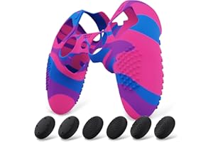 playvital Coque Protection pour ps5 Edge Manette,Housse Silicone avec 6 Capuchon Joystick pour ps5 Edge Controller Cover Skin,Anti-Dérapante Accessoire-Rose&Violet& Bleu,3D Studded Edition