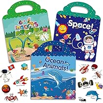 Libro Adesivi Riutilizzabili Per Bambini 2-6 Anni - Giochi Educativi Animali E Spazio - Foto 5