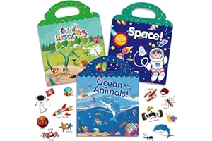 Surcotto Sticker Book, Stickers Bambini Attacca Stacca Book 3 Pack, Temi: Oceano, Insetti e Universo, Adesivi Statico Impermeabile PVC, Giochi Bambini 2 3 4 5 Anni