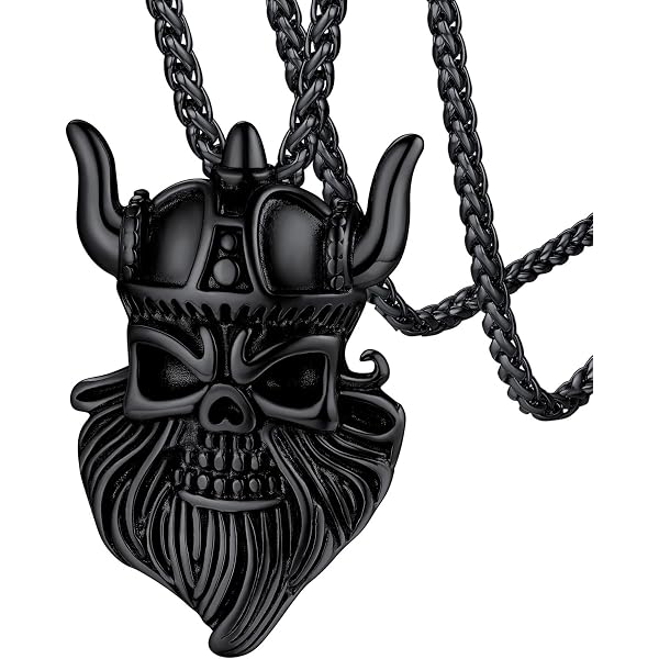 Collier Tête De Mort Acier Inoxydable - Pendentif Croix Viking, Chaîne 55+5cm, Cadeau Homme/Femme