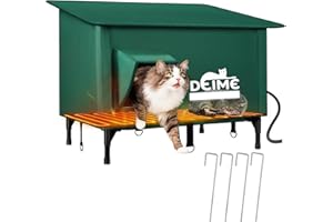DEIME Grande Caseta para Gatos, Cueva para Gato para Exteriores con Almohadilla térmica y Puertas de Escape, Casa para Varios Gatos al Aire Libre elevada, Impermeable y Resistente para Exteriores