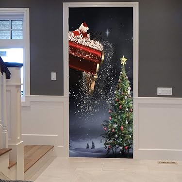 Sticker Mural Porte Sapin De Noël Lumineux 73x205 Cm - Autocollant Décoration Festive Résistant
