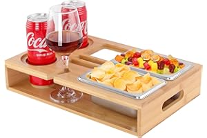 AIVORO Couchbar Snackbox, Couchbar mit Snackschalen aus Edelstahl, Holz Couch Bar für Sofa, Couch Bar mit Getränkehalter, Snackspender mit Snackschale