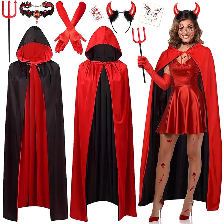 Déguisement De Vampire - Cape Noire Avec Capuche - Déguisement Pour Halloween Et Carnaval