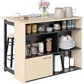 HOMCOM Bartisch mit Barhocker Set, Schrank, 2 Stühlen, Fußstütze, Eiche | Bartisch Set für 2 Personen, Esstisch mit Klappbare