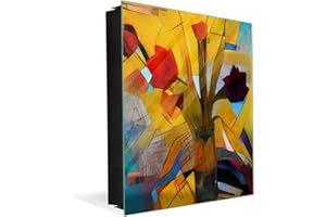 CONCEPT CRYSTAL Decorative Key Storage Cabinet with Glass White Board K08 Kandinsky Style Oil on Canvas