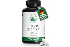 ‎GREEN NATURALS Cholin Bitartrat Kapseln – Hochdosiert: 1.500 mg Cholin aus natürlicher Fermentation – Für Leber & Fettstoffwechsel (EFSA)* – 180 Kapseln (3 Monate) – Premiumqualität aus Deutschland – Green Naturals®