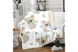 Loussiesd Koala Fleece Decke 130x150cm süße Tiermuster Plüschdecke Kawaii Koala Kuscheldecke Fuzzy Decke Pflegegeschenk für Kinder Kleinkind Jungen Mädchen Wohndecke Mikrofaser