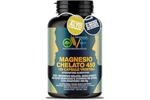 PARAFARMACIA, ORGANIC VITAMINS & FOOD OVF Magnesio bisglicinato 450mg | Magnesio Malato + Vitamina B6 | Ideale contro Stanchezza, Stress, Insonnia | 120 Capsule Vegetali | Magnesio Completo Made in Italy