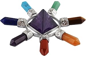 KYEYGWO Améthyste Cône, Énergie Pyramide Spirituelle Décorative avec 7 Chakra Pierre Hexagonal Piontu pour Décoration Guérison Reiki Médation