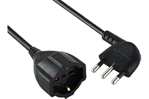 Electraline 46109 Prolunga 5 mt Spina 16A e Presa Polivalente (schuko + 10/16A), Nero - Sezione Cavo 3G1,5 mm²