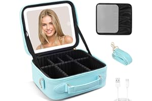 Kosmetiktasche mit Spiegel, LAYADO Make up Tasche mit Spiegel-3 Farben LED Licht, Reise Kosmetikkoffer Damen, Make up Organizer, Tragbares Make-up-Etui mit Verstellbaren Trennwänden