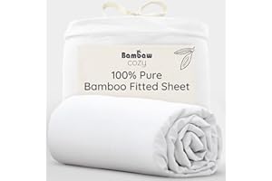 Bambaw Prześcieradło bambusowe, miękkie, oddychające i hipoalergiczne, prześcieradło z gumką 200 x 200 cm, prześcieradło z gumką 200 x 200 cm, białe