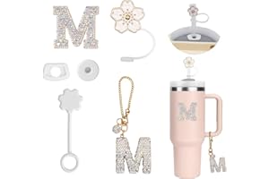 FIDWALL 6PCS Tumbler Accessoires Personnalisés pour Stanley Cup,Couvercle pour Paille,Décoration d'Initiale pour Tumbler,Autocollants de Lettre,Breloques de Lettre et Stoppeur de Fuites pour Stanley Cup(M)