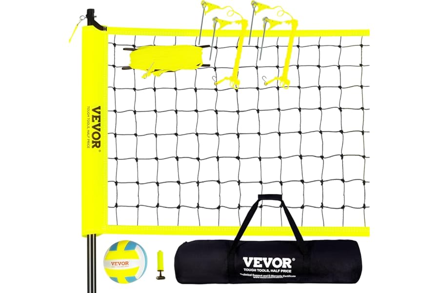 VEVOR Portable Volleyball Net System, Adjustable Height Steel Poles, Professional Set with PVC Volleyball, Pump, Carrying Bag, Heavy Duty Net for Backyard, Beach, Lawn
