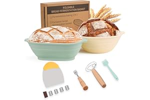 Clheatky Cestino Lievitazione Pane Set Da 2, 25cm Rotondo e Ovale Cesto Lievitazione Pan in Silicone, Utensili Completi per la Preparazione del Pane per Panettieri Professionisti e Casalingh