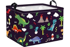 Clastyle Cestino Portaoggetti Dinosauro Triceratopo Albero Vulcano Ceste per la Biancheria Nero Giocattoli Rettangolare per Camera dei Bambini, 40x30x30 cm