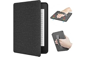 ERUNTO etui dla 7-calowego Kindle Paperwhite 12. gen., Signature Edition i Kindle Colorsoft. Miękkie TPU z paskiem na rękę i magnetyczną obudową z funkcją Wake-up/Sleep.(Czarny)
