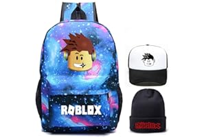 GOODLUCK97 Roblox Backpack with Hat Student School Bag Roblox Book Bag for Children Boys Girls