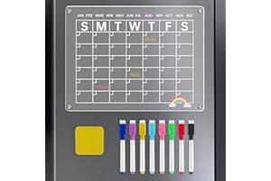 CTDMJ Magnetic Fridge Planner 16'' x 12'' Magnetic Fridge Calendar Acrylic Magnetic Monthly and Weekly Calendar for Fridge Clear Magnetic Acrylic Fridge Weekly Planner Board with 8 Dry Erase Markers