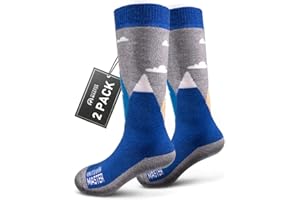 ‎OUTDOORMASTER OutdoorMaster 2 Paar Merinowolle Unisex skisocken kinder, Winter Snowboarding Atmungsaktive Thermische Socken für Mädchen/Jungen für Outdoor-Sportarten mit Über die Wade Design/Anti-Rutsch-Bündchen…