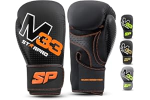 Starpro M33 Guantes de Boxeo de Cuero sintético Mate para Entrenamiento y Sparring en Muay Thai Kickboxing Fitness - Hombres y Mujeres - Negro y Verde - 8oz 10 oz 12 oz 14 oz 16 oz