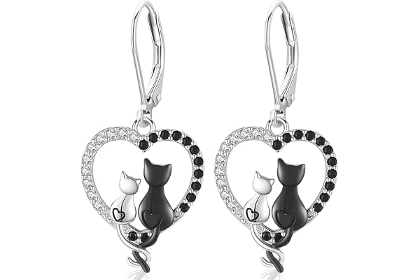 Boucles d'oreilles Arbre de Vie/Chats/Pierre de lune/Turquoise/cœur, Femme Argent Sterling 925 Boucles d'oreilles Pendantes, Bijoux Boucles d'oreilles pour Femme, Cadeau pour Mère Sœur Fille