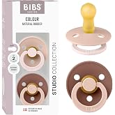 BIBS Colour Studio Pacifier, 6-18 Months, Pack of 2, Blush/Woodchuck | Round Teat | Natural Rubber Latex | Size 2 | BPA Free